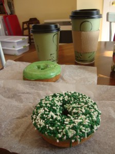 Handcut donuts for St. Patty's Day breakfast