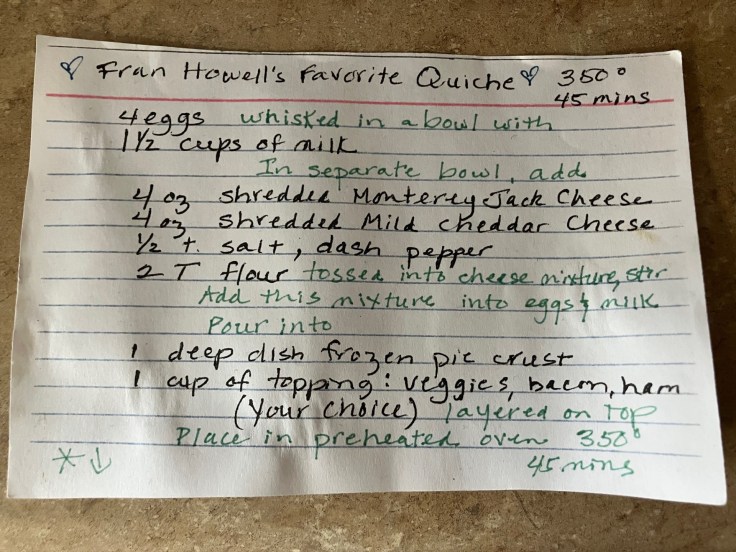 quiche recipe on paper