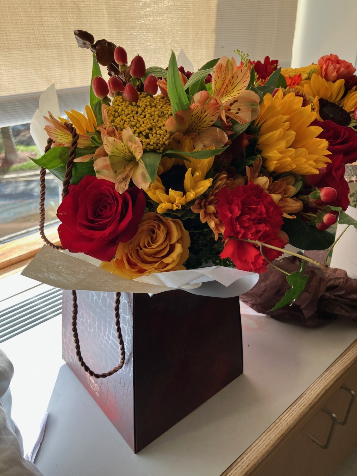 flowers on hospital table